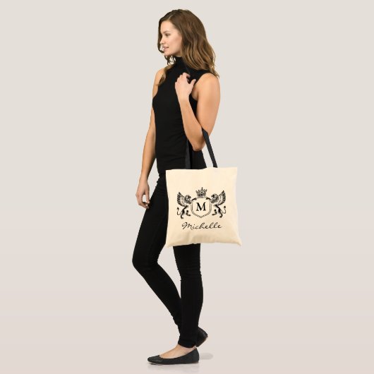 Modern Royal Crown Embleem Lions Monogram Script Tote Bag (Voorkant (model))