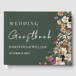 Modern Royal Green Pastel Wildflower Boho Wedding Gastenboek