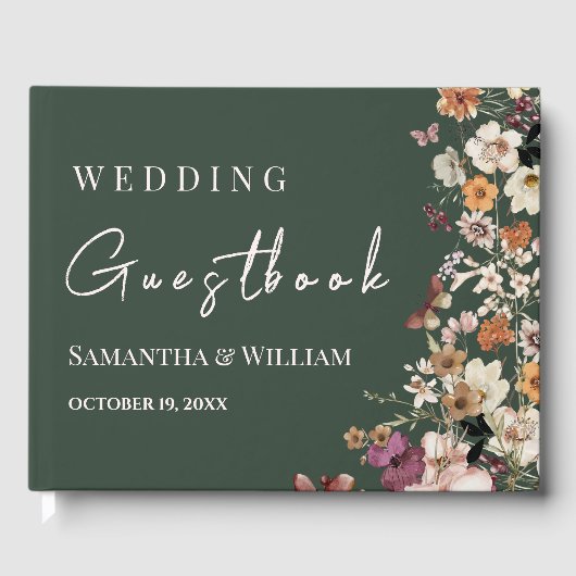 Modern Royal Green Pastel Wildflower Boho Wedding Gastenboek (Voorkant)