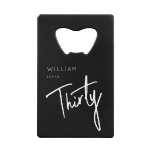 Modern Roze 30e Dertigste verjaardagsfeestje Creditkaart Flessenopener