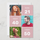 Modern Roze 3 Foto Joint Birthday Party Kaart (Voorkant)