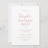 Modern Roze 3 Foto Joint Birthday Party Kaart (Achterkant)