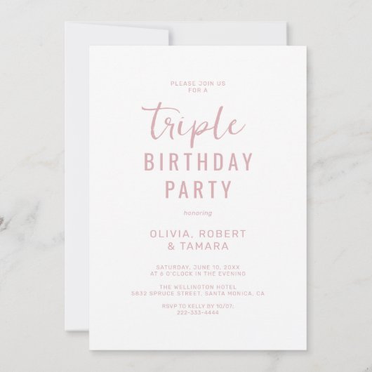 Modern Roze 3 Foto Joint Birthday Party Kaart (Achterkant)