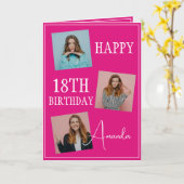 Modern Roze 3 Fotocollage 18e Verjaardag Kaart (Gele Bloem)