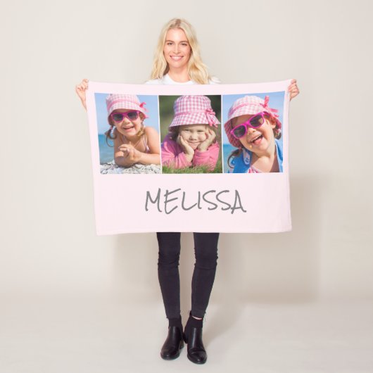 Modern Roze 3 Fotonaam Fleece Deken (In situ)
