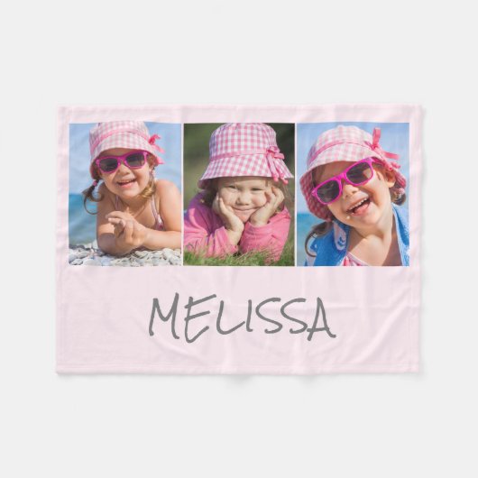 Modern Roze 3 Fotonaam Fleece Deken (Voorkant (Horizontaal))