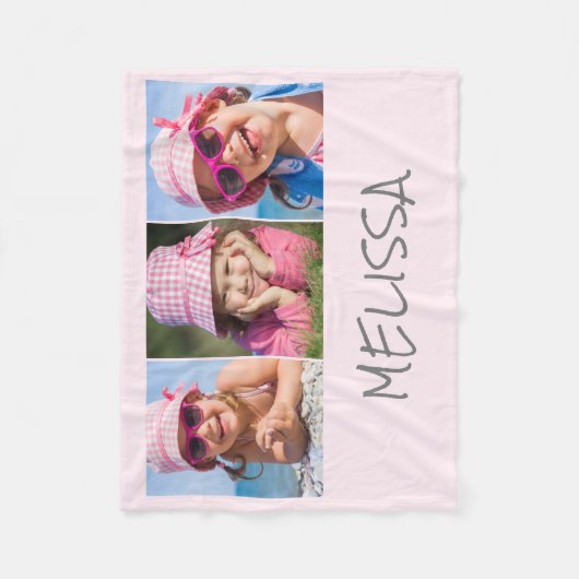 Modern Roze 3 Fotonaam Fleece Deken (Voorkant)