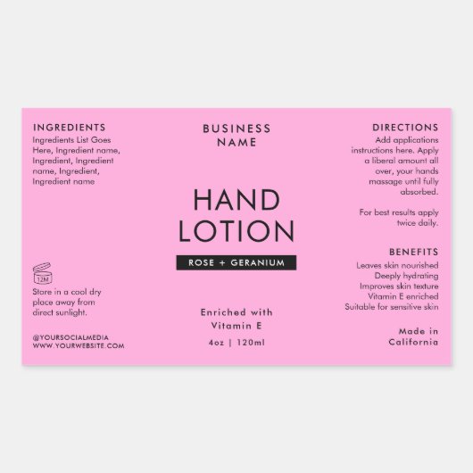 Modern Roze 4 OZ Cosmetische Fles Wrapper Label (Voorkant)