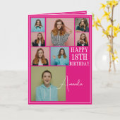 Modern Roze 8 Fotocollage 18e Verjaardag Kaart (Gele Bloem)
