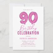 Modern Roze 90ste Verjaardagsfeest Kaart (Voorkant)