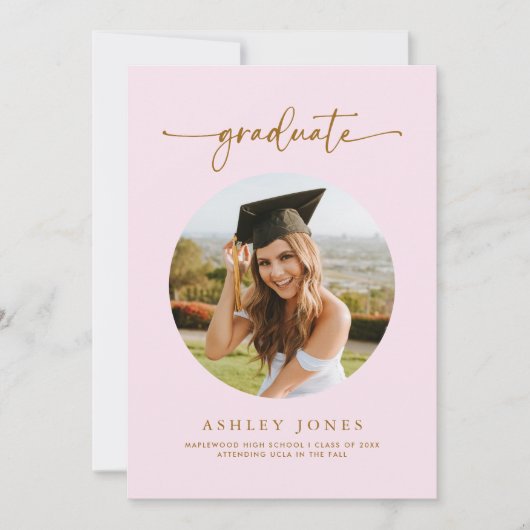 Modern roze Afstuderen foto Afstuderen Aankondiging (Voorkant)