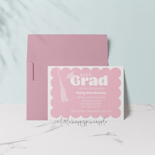 Modern Roze Afstuderen Invitation Kaart