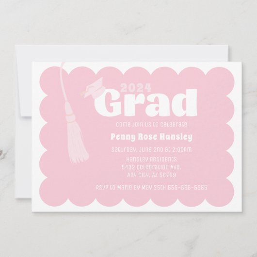 Modern Roze Afstuderen Invitation Kaart (Voorkant)