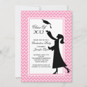 Modern roze Afstuderen Invitation Silhouette Afstu Kaart (Voorkant)