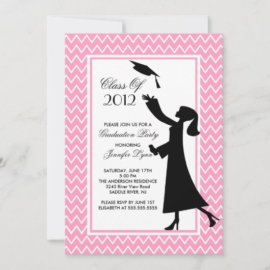 Modern roze Afstuderen Invitation Silhouette Afstu Kaart (Voorkant)