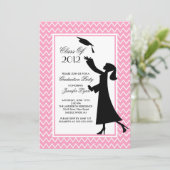 Modern roze Afstuderen Invitation Silhouette Afstu Kaart (Staand voorkant)