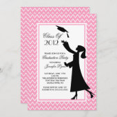 Modern roze Afstuderen Invitation Silhouette Afstu Kaart (Voorkant / Achterkant)
