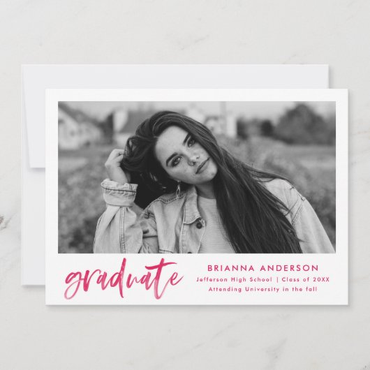 Modern Roze Afstuderen van de Foto van het Manuscr Aankondiging (Voorkant)