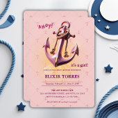 Modern roze Ahoy! Nautisch Baby shower voor anker Kaart