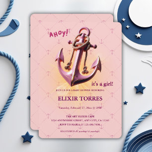 Modern roze Ahoy! Nautisch Baby shower voor anker Kaart
