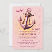 Modern roze Ahoy! Nautisch Baby shower voor anker Kaart (Voorkant)