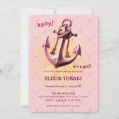 Modern roze Ahoy! Nautisch Baby shower voor anker Kaart (Voorkant)