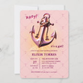 Modern roze Ahoy! Nautisch Baby shower voor anker Kaart (Voorkant)