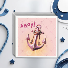 Modern roze Ahoy! Nautisch Baby shower voor anker Servet