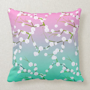 Modern roze aqua ombre cherrie blossom floral kussen