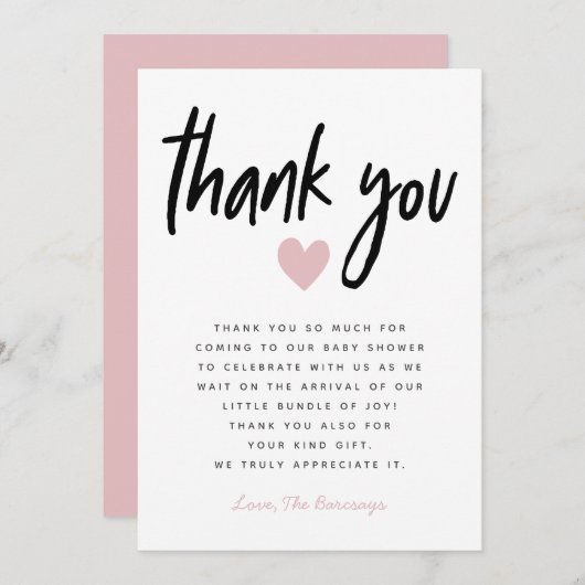 Modern roze Baby shower Bedankkaart (Voorkant / Achterkant)