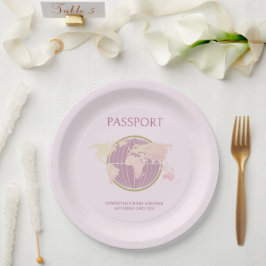 Modern roze Baby shower met paspoortthema Papieren Bordje