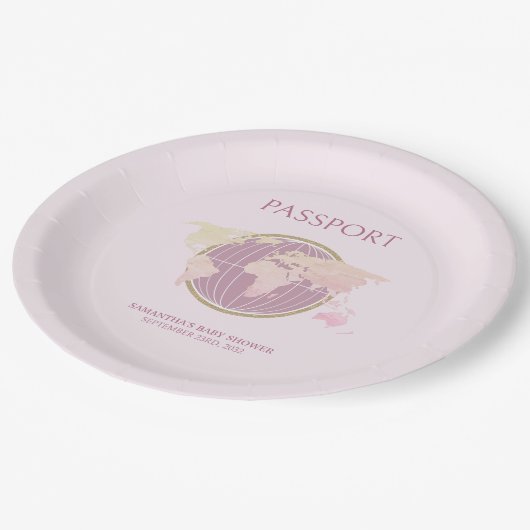 Modern roze Baby shower met paspoortthema Papieren Bordje (Gekanteld)