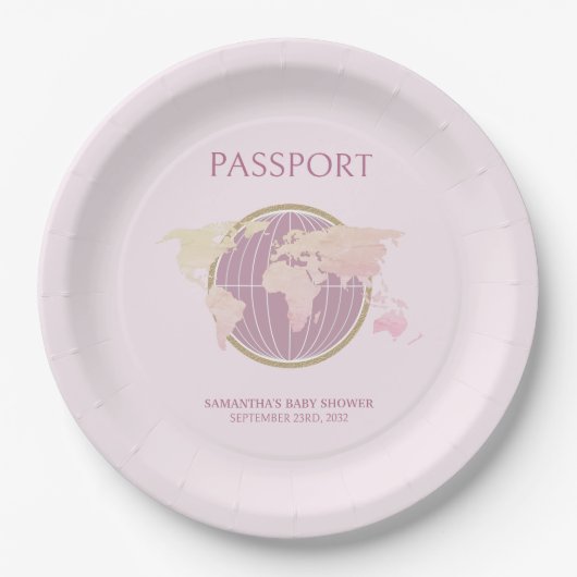 Modern roze Baby shower met paspoortthema Papieren Bordje (Voorkant)