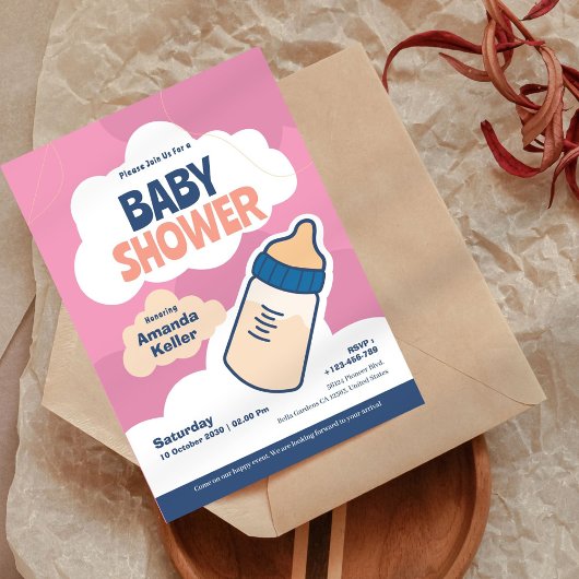 Modern Roze Baby shower Uitnodiging