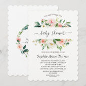 Modern Roze Baby shower voor Floral Calligrafie Kaart (Voorkant / Achterkant)