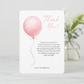 Modern roze ballon Baby shower dank je kaart (Staand voorkant)