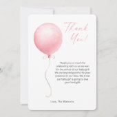 Modern roze ballon Baby shower dank je kaart (Voorkant)