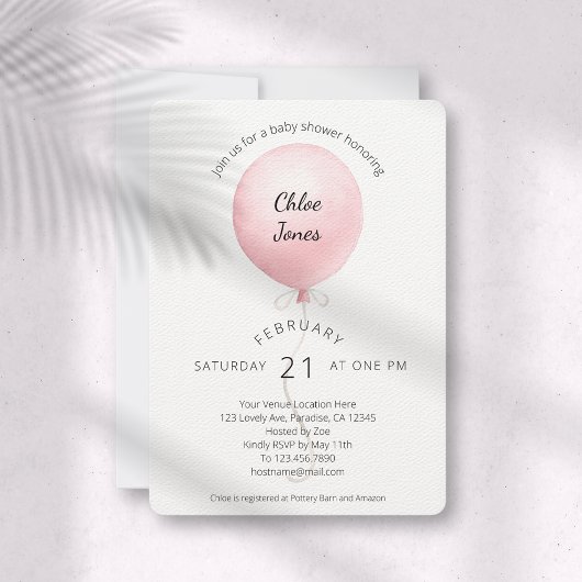 Modern roze ballon Baby shower Kaart