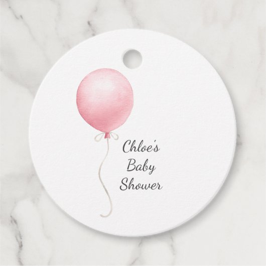 Modern roze ballon meisje Baby shower Bedankjes Labels (Voorkant)