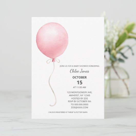 Modern roze ballon meisje Baby shower Kaart (Staand voorkant)