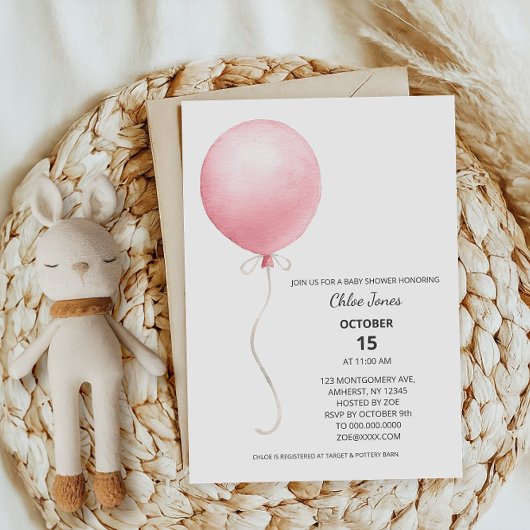 Modern roze ballon meisje Baby shower Kaart