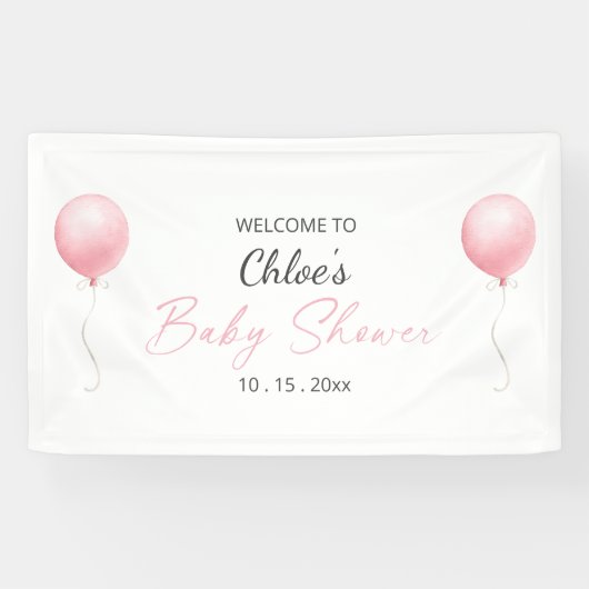 Modern roze ballon meisje Baby shower Spandoek (Horizontaal)