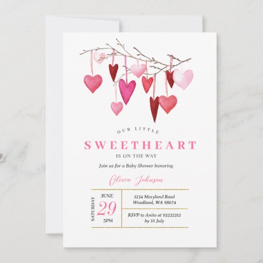 Modern Roze Ballon Valentijn Baby shower Invite Kaart (Voorkant)