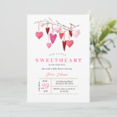 Modern Roze Ballon Valentijn Baby shower Invite Kaart (Staand voorkant)