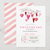 Modern Roze Ballon Valentijn Baby shower Invite Kaart (Voorkant / Achterkant)