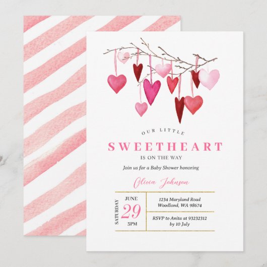 Modern Roze Ballon Valentijn Baby shower Invite Kaart (Voorkant / Achterkant)