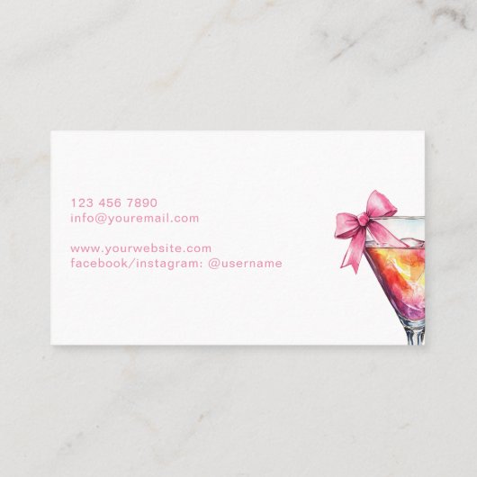 Modern Roze Bartender Cocktail Bow Bar Club Event Visitekaartje (Achterkant)