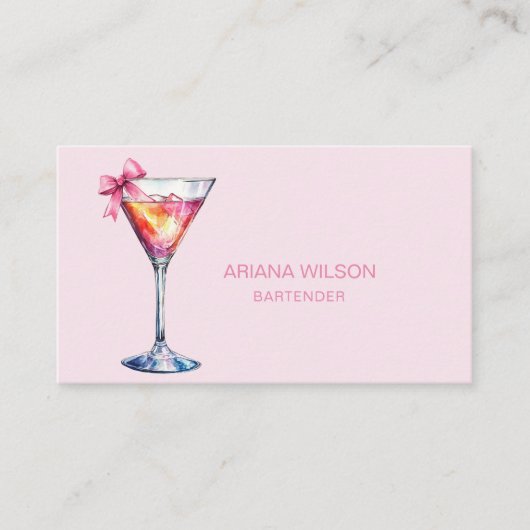 Modern Roze Bartender Cocktail Bow Bar Club Event Visitekaartje (Voorkant)