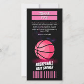 Modern Roze Basketbal Ticket Ball Baby shower Bedankkaart (Voorkant)