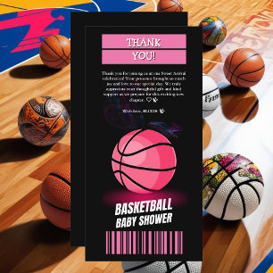 Modern Roze Basketbal Ticket Ball Baby shower Bedankkaart